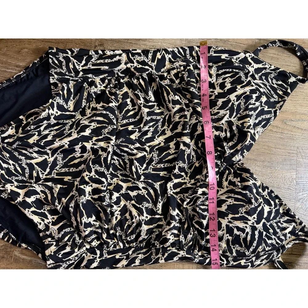 Nip Tuck Swim One Piece Blouson Swimsuit Black Cream Animal Print Size US 12